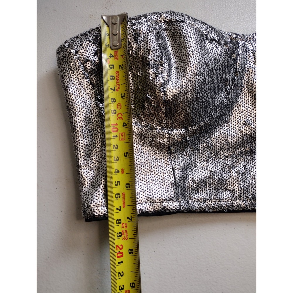 Forever 21 Silver Sequin Bustier Crop Top Sweetheart Zip Back Small New - Picture 5 of 6